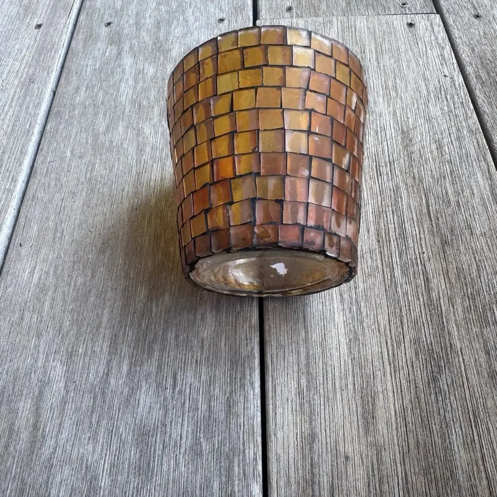 Harvest Mosaic Gold Brown Votive Candle Holder Whimsygoth 90s Decor